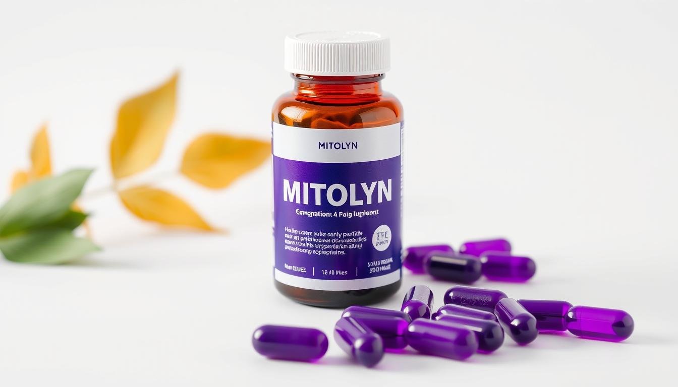 MITOLYN supplement bottle with purple capsules